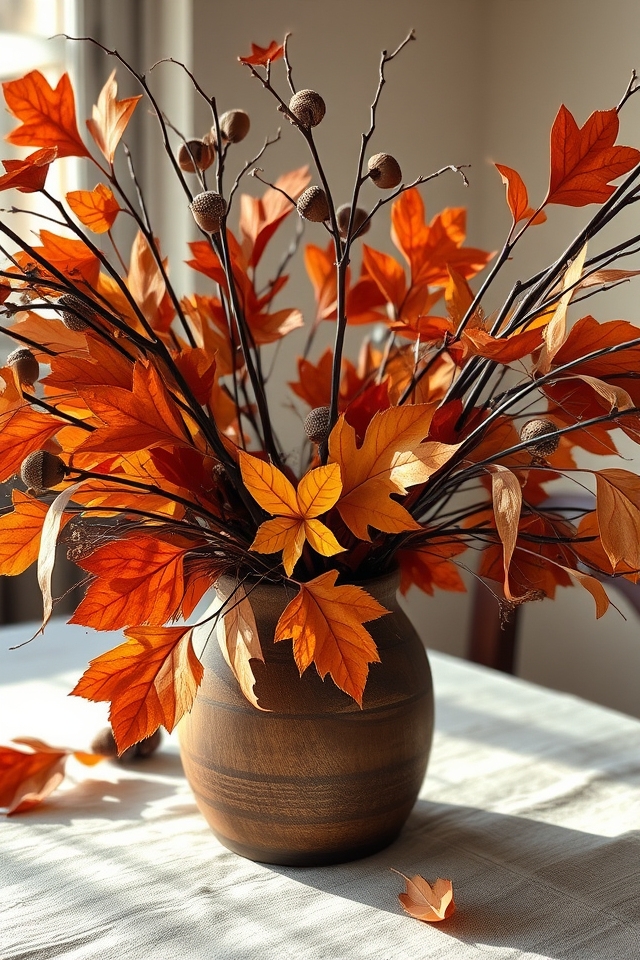 autumn centerpiece with foliage