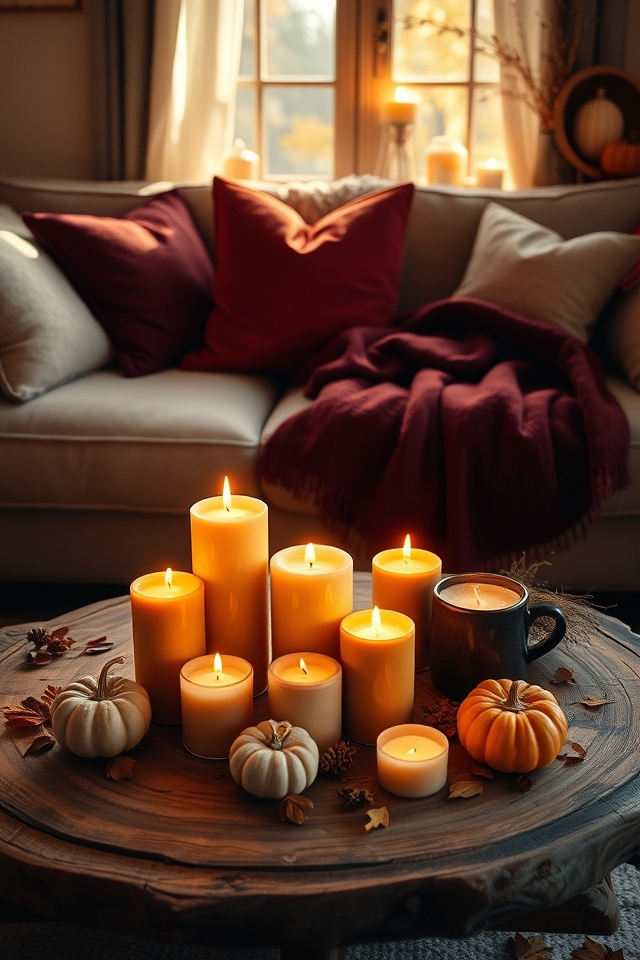 autumn themed candle display