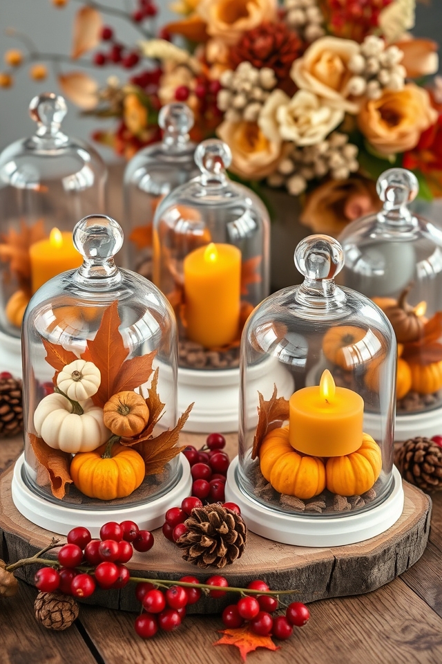 autumn themed cloche displays