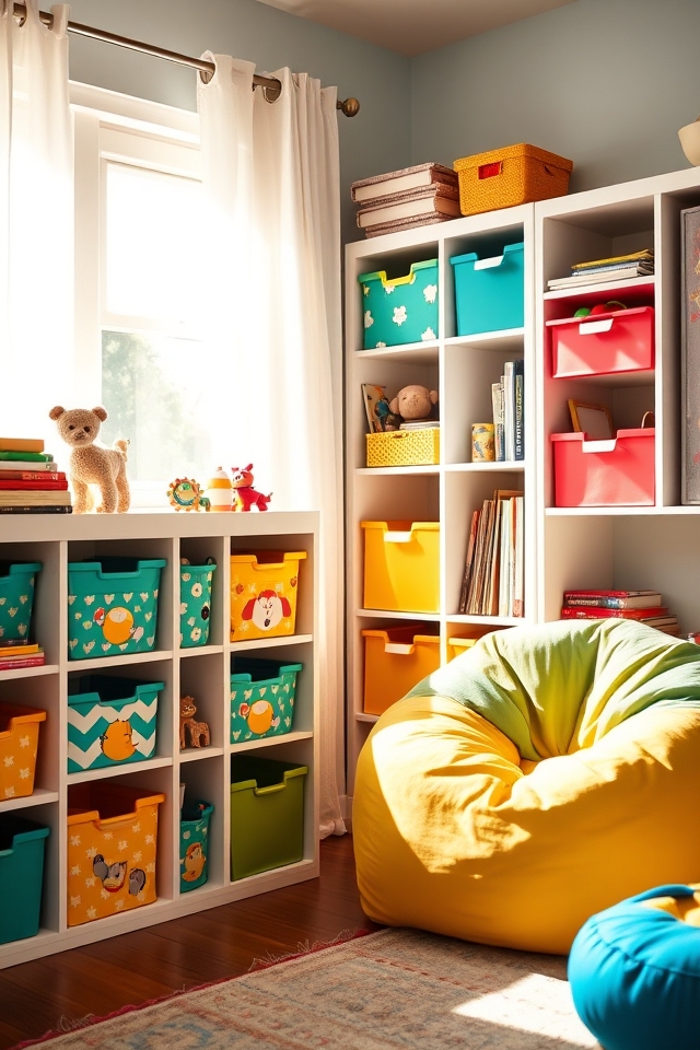 colorful bins for organization