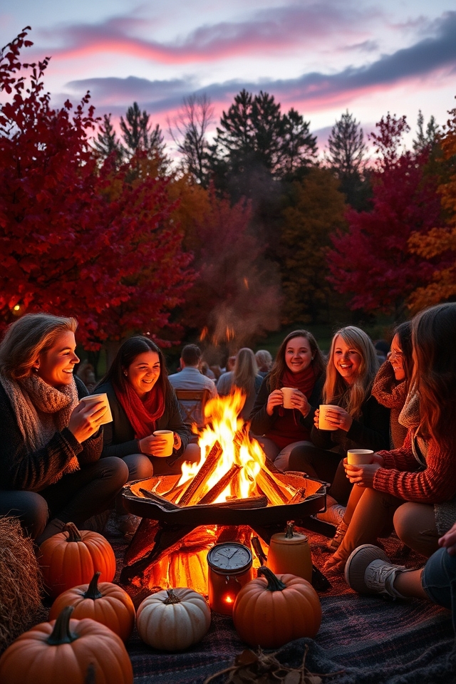 cozy autumn bonfire gathering