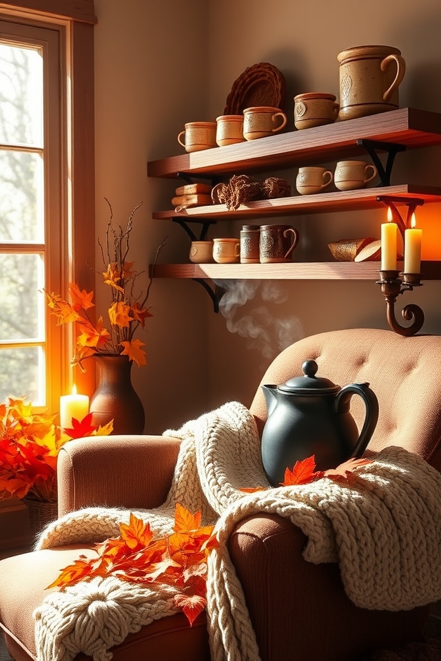 cozy autumn hot beverage station