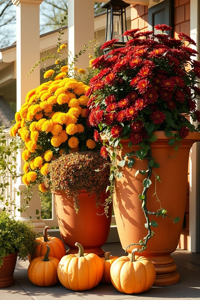 fall decor with terracotta planters