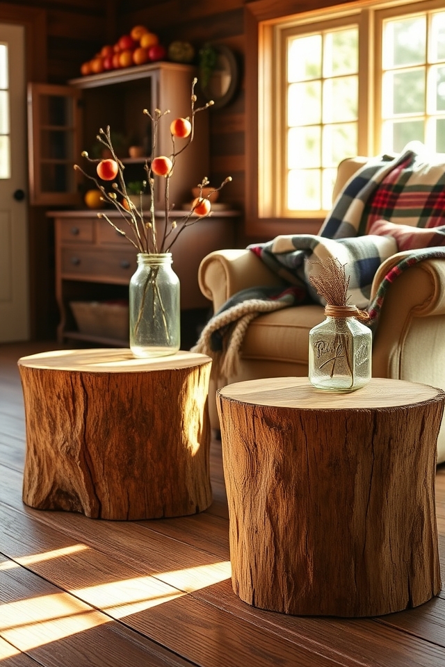 rustic tree stump tables