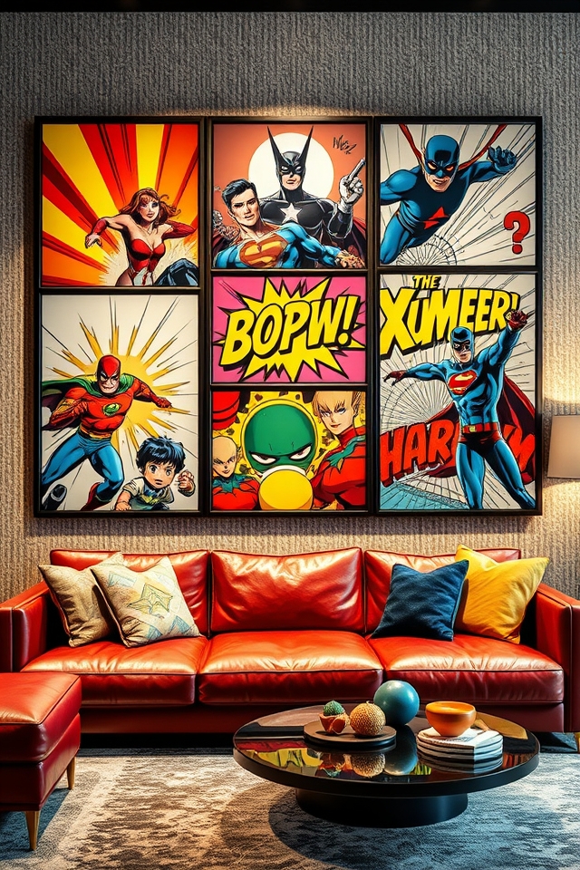 vibrant comic art display