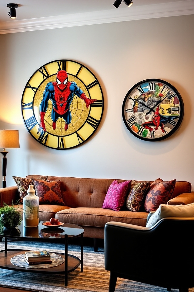 vibrant comic inspired wall clocks