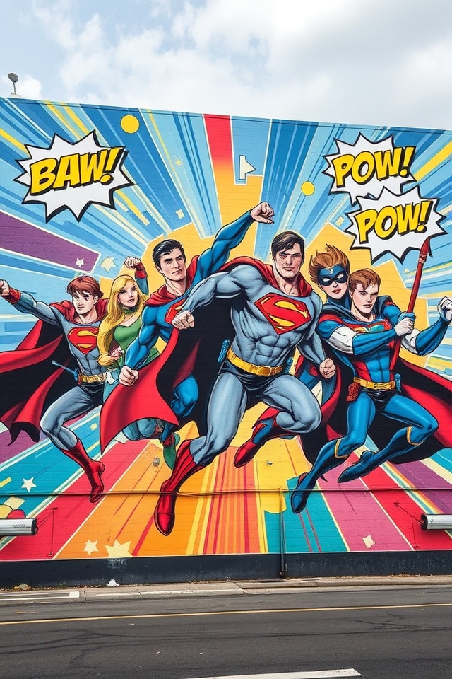 vibrant comic wall murals